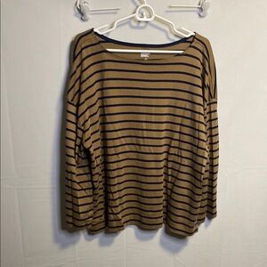Lands' End Tan and Black Striped Blouse